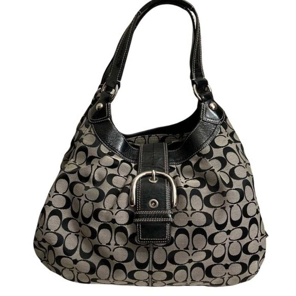 Coach f15083 Lynn signature soho hobo black gray jacquard leather